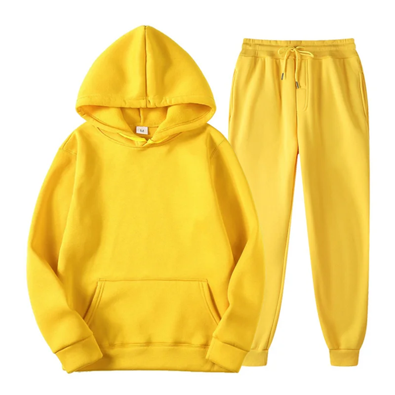 2022Autumn Tracksuit Solid Color Sports Pullover Two-piece Set Men\'s Hooded Casual Sweatshirt+Sweatpants Suit Hoodie Couple Suit