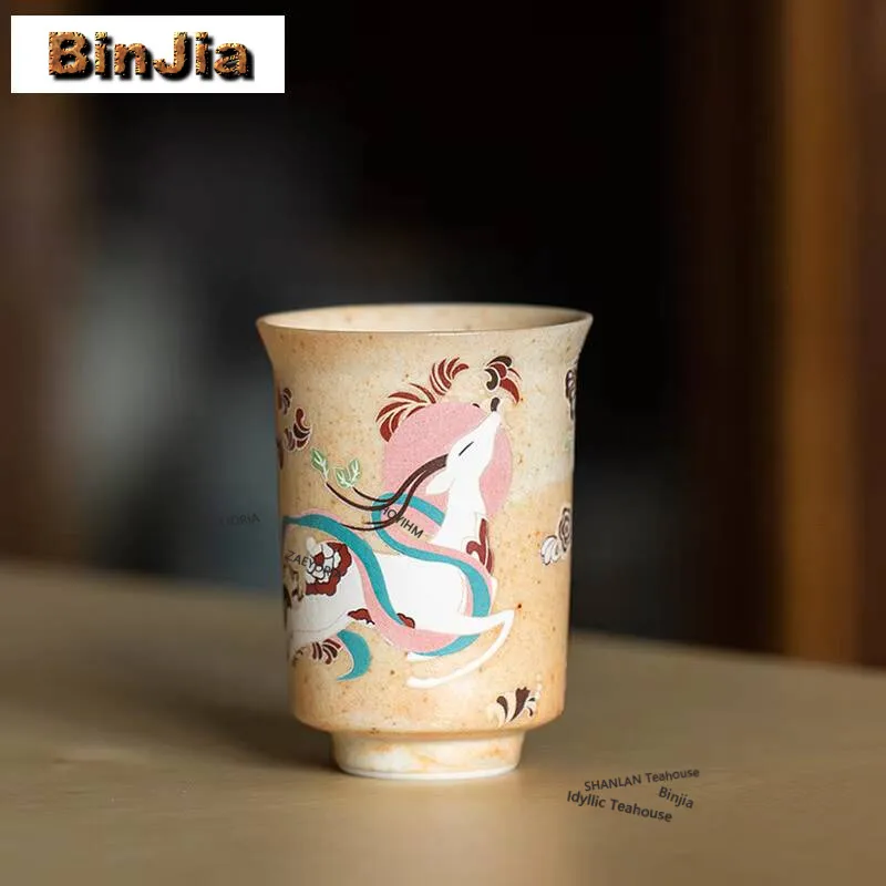 85ml Dunhuang Nine Color Deer Teacup Vintage Tea Bowl Tea Pair Tea-tasting Fragrance Cup Chazhan Master Cups Puer Tea Items Gift