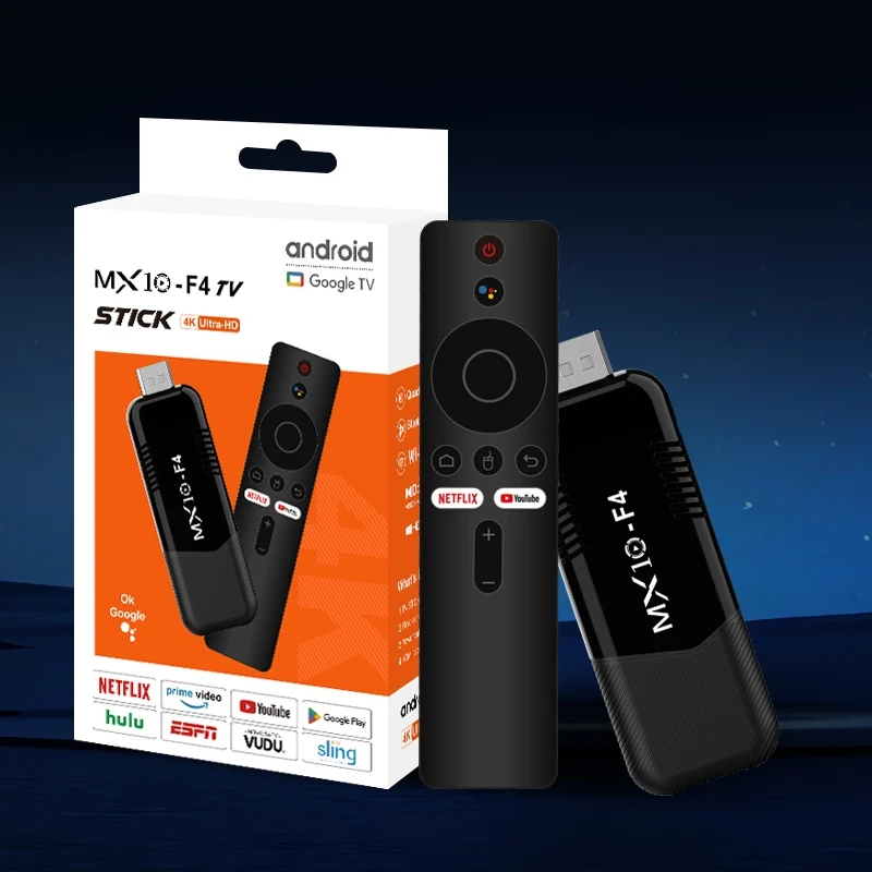 MX10 F4 Smart TV Stick Android 13 2GB RAM 16GB eMMC 4K 60fps Wi-Fi 5 BT5.0 Met Spraakafstandsbediening Home Theater Media Player