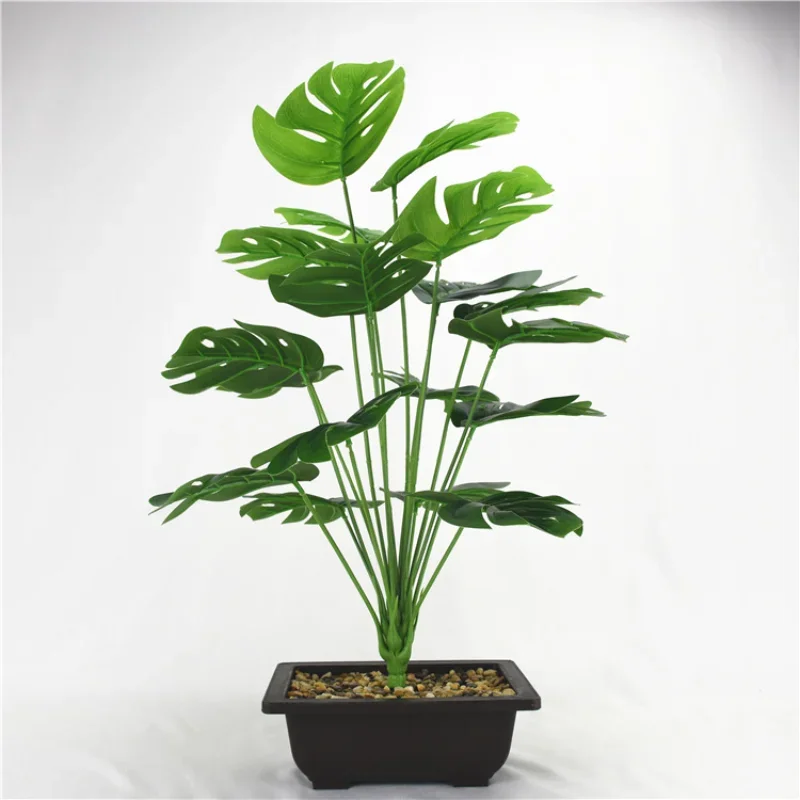 12 leaves Artificial Plants Green Palm Leaves Monstera Home Garden Living Room Green Plastic Palm Leafs Fake Plant image 4