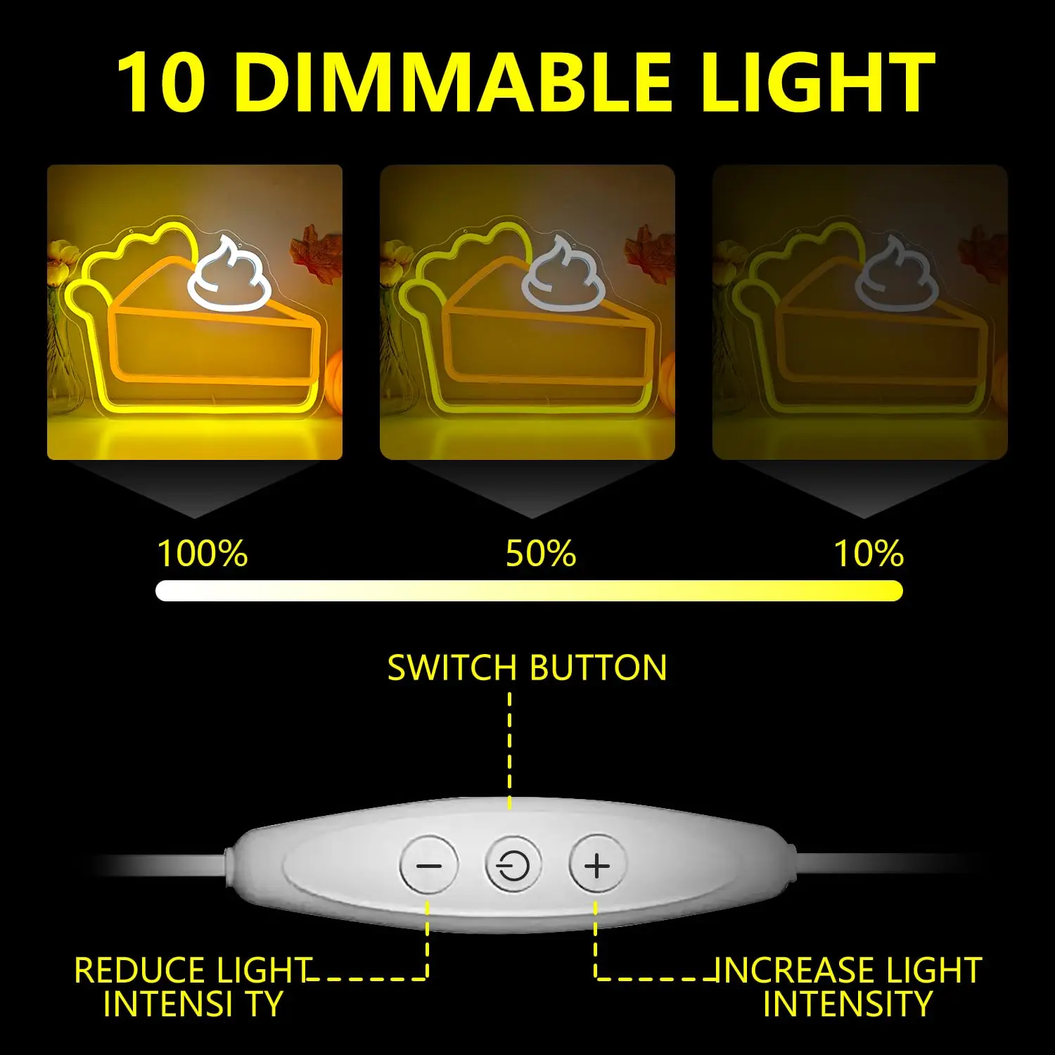 Pumpkin Pie LED Neon Sign Thanksgiving Dimmable Cake Light Up for Wall Decor for Business Party Restaurant Coffee Fireplace