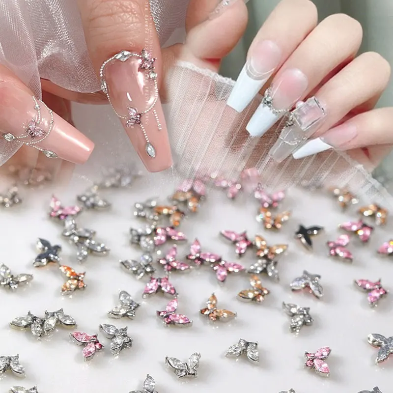 

Mini 4*5mm Crystal Butterfly Nail Art Accessories 3D Diamond Jewelry Parts Pink Clear Rhinestones Gems Manicure Decoation Tools