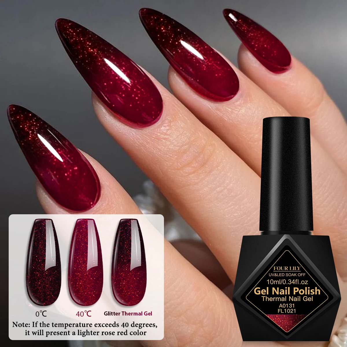 Roter Glitzer Thermischer Gel-Nagellack 2 Schichten Temperatur-Farbwechsel Abziehbarer UV-Gel Nagelkunst Lack Design Nagelzubehör – Detail 2