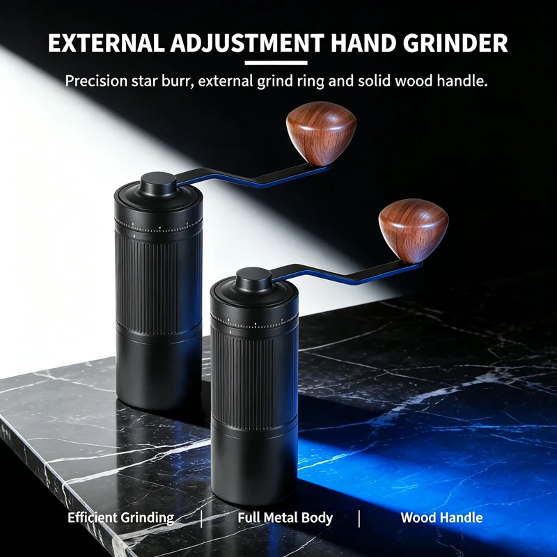 Manual Coffee Grinder with External Grind Setting Adjustment, CNC Seven-Star Grinding Core, Portable Outdoor Coffee Grinder