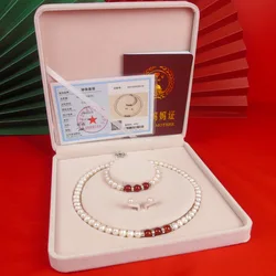 HOYON-collar de perlas naturales de agua dulce, colgante de Jade rojo en forma de pera, pulsera de lujo, pendientes, joyería, regalo de cumpleaños