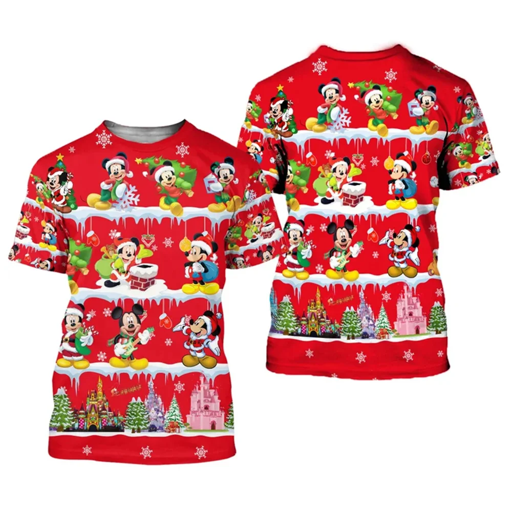 

Mickey Mouse Santa Hat Snow Short Sleeve Disney Christmas Party T-Shirt | Unisex Graphic Cartoon Costume Disney 3D T-Shirt