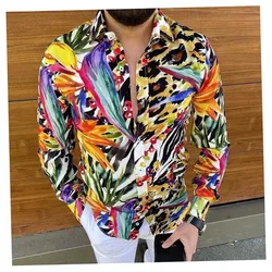 Vintage Printed Lapel Button Casual Color Shirts Men's Clothing 2024 Spring Summer New Loose All-match Tops Korean Shirts