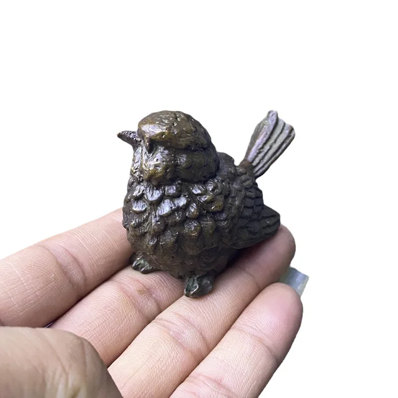 Solid large-sized sparrow, magpie, and bird figurines for tea ceremony and tea art tabletop decoration, antique-style collectibl