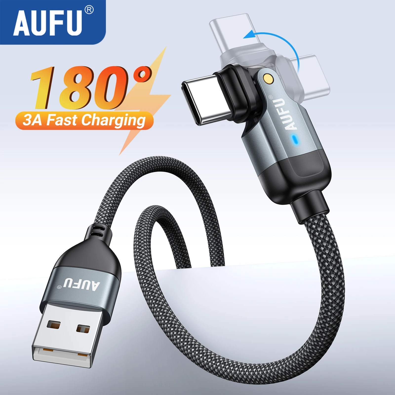 AUFU 180° drehbares USB-C-Kabel, 5A, schnelles Laden für Xiaomi POCO, Telefon-Ladekabel, Datenkabel, Typ-C-Kabel für Samsung S21 S20
