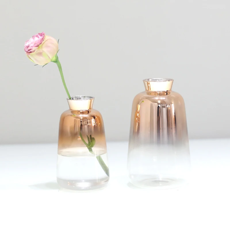 

Modern Gradual Gold Vase Decoration Home Accessories Tabletop Terrarium Glass Containers Flower Vase Creative Wedding Ornaments