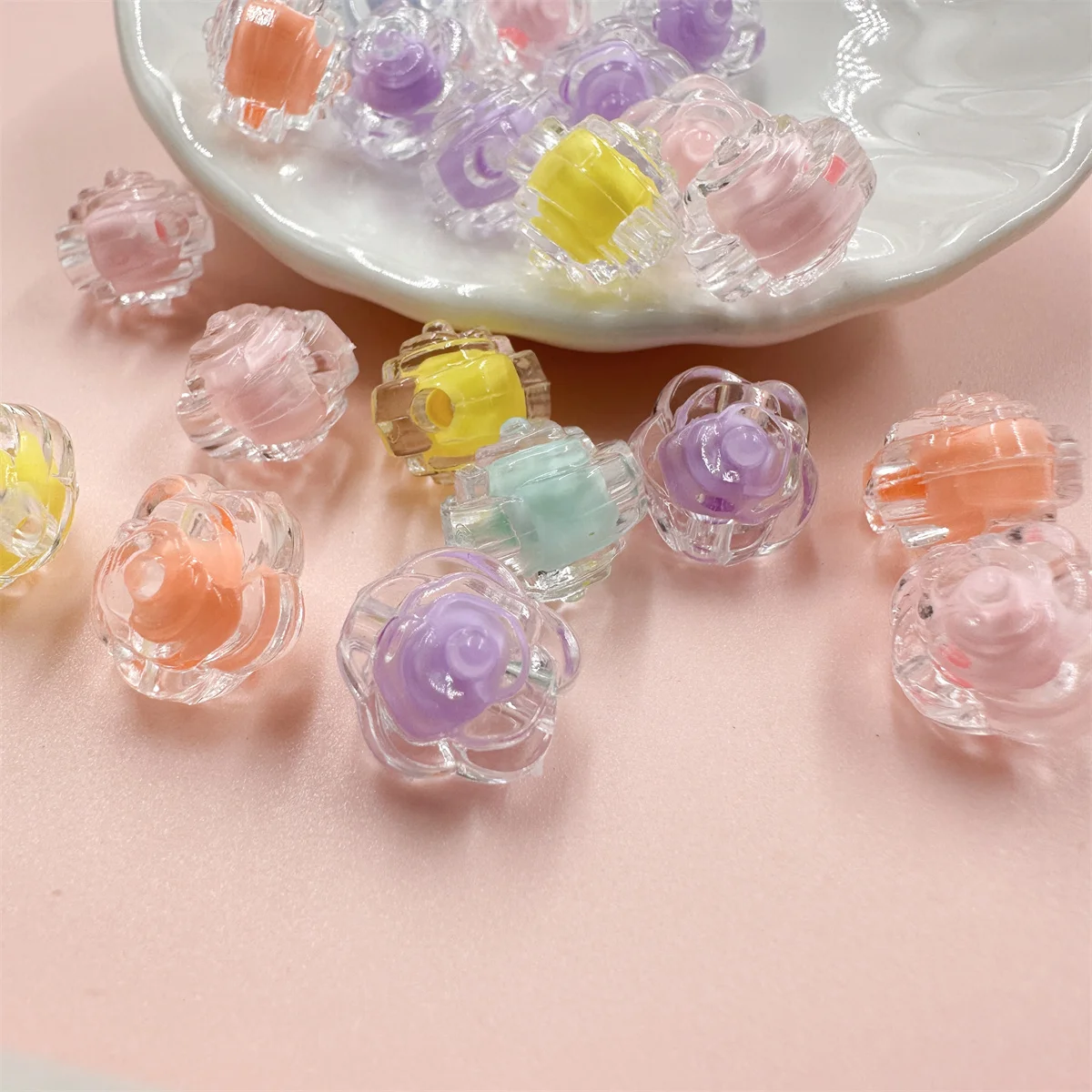 11mm 20Pcs Sandwich Rose Flower Beads Pendants Creative Transparent/Matte DIY Jewelry Accessories Handmade Material