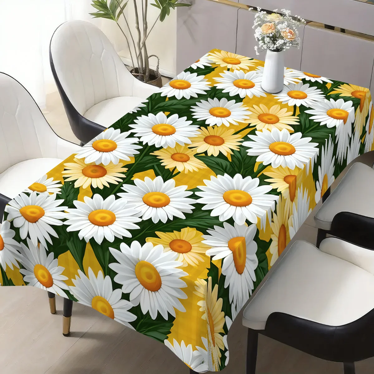 [Holiday Gift] 1pc Bright Yellow and White Daisy Pattern Printed Foldable Easy-to-Store Table Cover, Suitable for Kitchen, Dining Room, Festivals, Parties, Can Be Used as a Holiday Gift, Party Tablecloth, Modern Dining Tablecloth, Durable Tablecloth