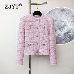 ZJYT Women's Autumn Winter Knitted Sweaters Cardigans Coat Female Tops Long Sleeve Buttons Knitwears Pink Jersey Mujer 2024 New