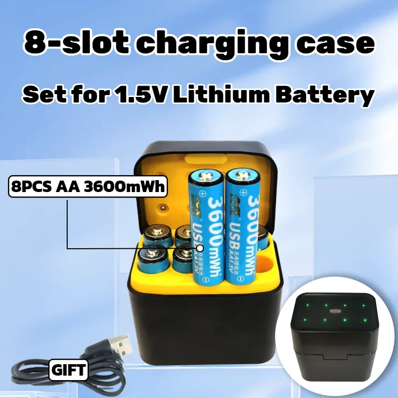 

8-Slot Fast USB-C AA Battery Charger for 2400mAh Li-ion, 1.5V Constant Voltage Quick Charging with LCD Display for Camera Toys