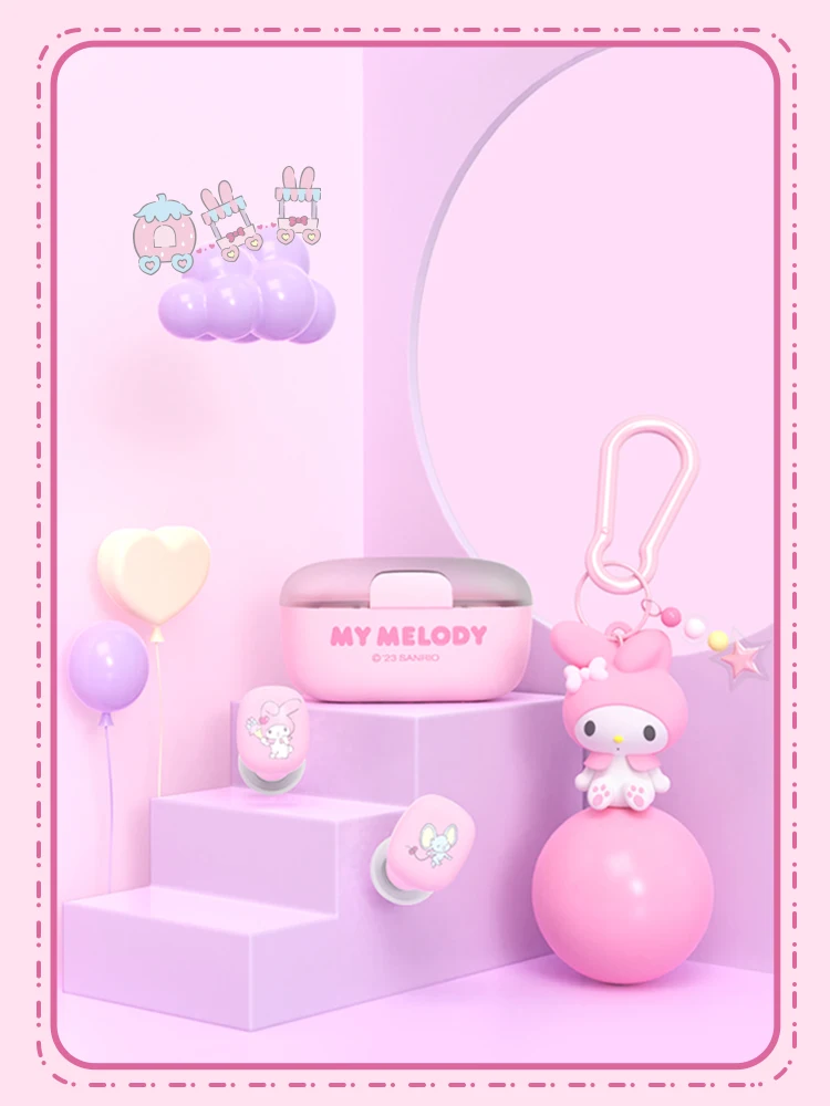 سماعات رأس جديدة من Sanrio Kuromi مزودة بتقنية البلوتوث سماعات رأس لاسلكية حقيقية يمكن التحكم بها باللمس مناسبة كهدية في الألعاب