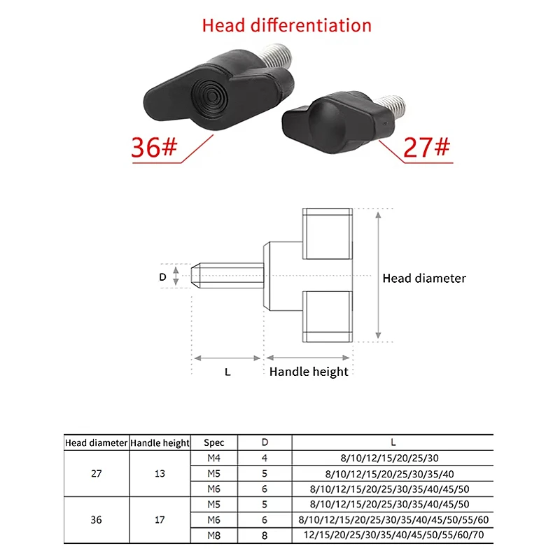 M4 M5 M6 M8 304 Stainless Steel Plastic Z-handle Knob Bakelite Bolt Mechanically Adjustable Thumb Tighten Screws