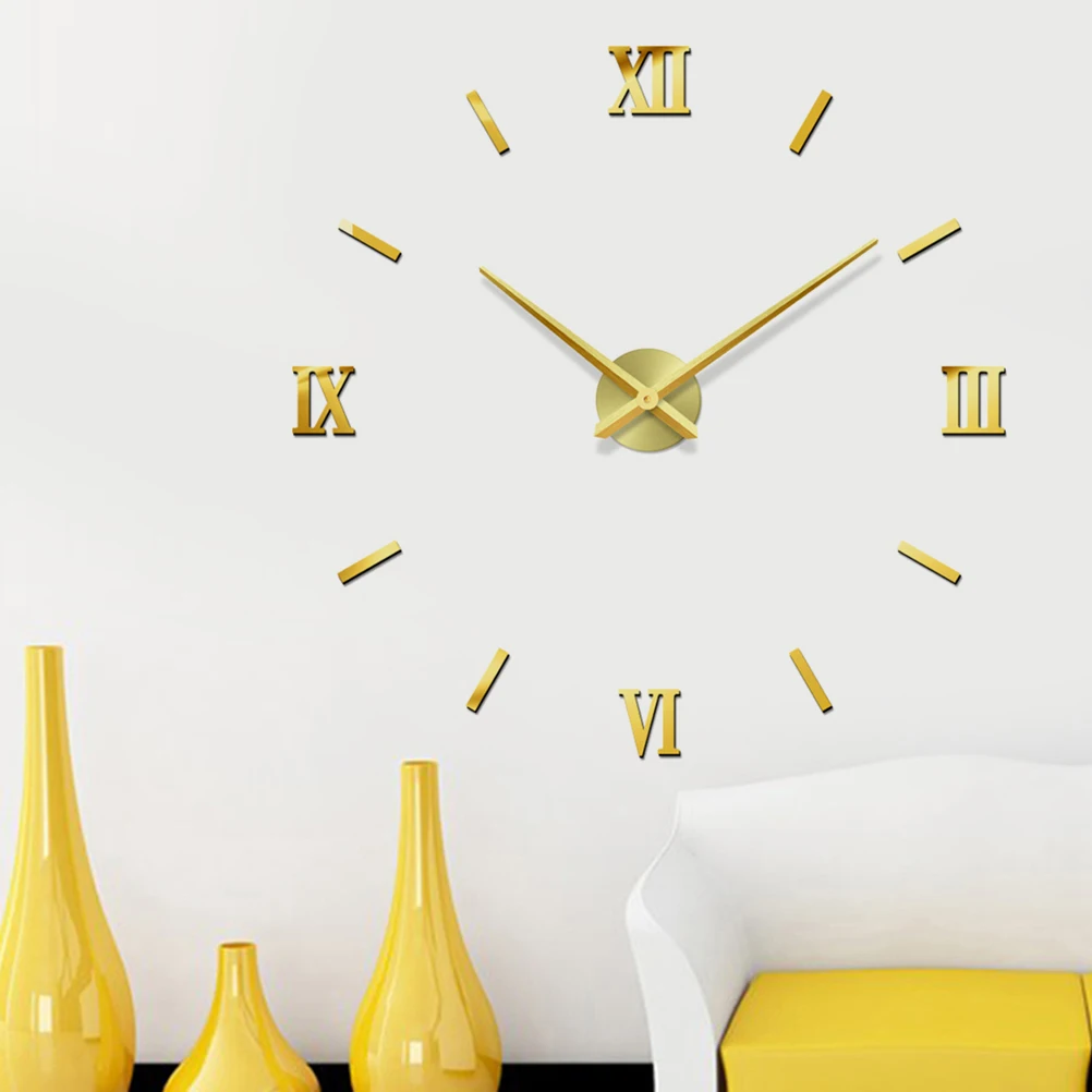 

Oversized Wall Clock Roman Numerals Silent Frameless Modern Big Dining Room DIY Home Decor Accurate Timekeeping
