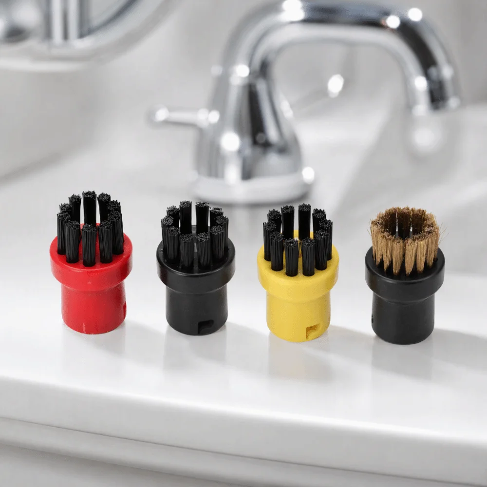 4PCS Small Steam Cleaner Brushes Compatible Round Cleaning Brush Head Black Replacement for Karcher SC1/SC2/SC4/SC5