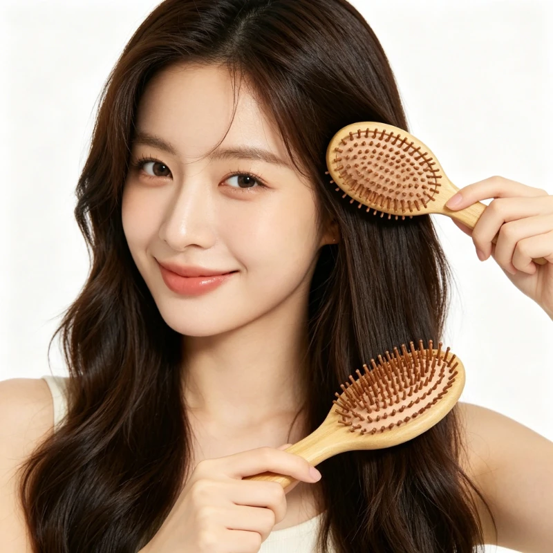 1 Pc Eco-friendly Bamboo Hair Brush Detangling Hairbrush Wooden Air Cushion Massage Comb Wide Tooth And Pointed Tail Cmb