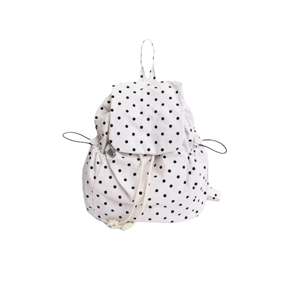 

Multiple Pockets Polka Dot Backpack Drawstring Lace-up Korean Large Capacity Backpack Preppy Cloth Lightweight Backpack Business