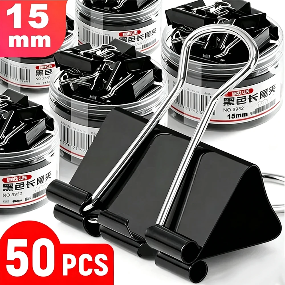 Black Foldback Metal Paper Clips Notes Letter Paper Document Grip Clamps Ticket Test Clip Home Office School Stationery 50-10pcs