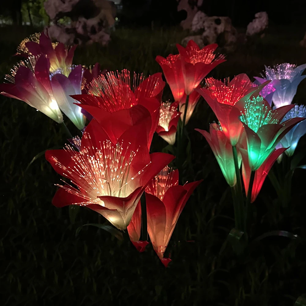 Outdoor Solar Optical Fiber Lily Lights for Garden and Vegetable Patch Waterproof 7 Colors LED Lawn Lamp for Backyard Decoration