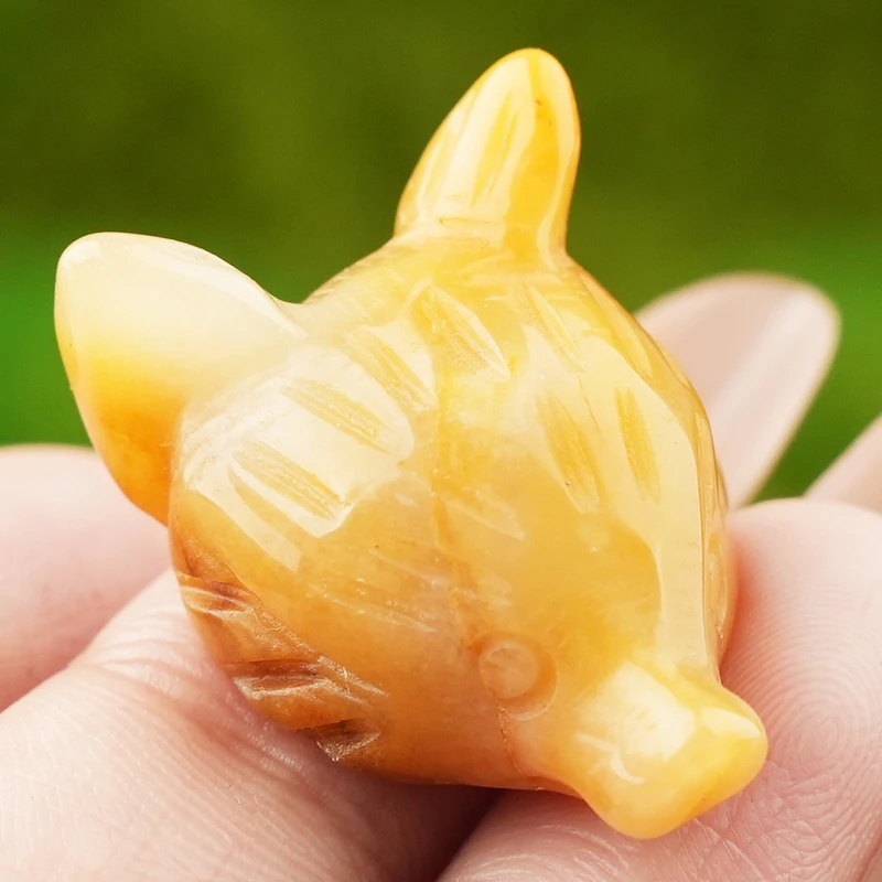 اليدوية مشتهى الأصفر اليشم الثعلب رئيس شكل الأحجار الكريمة جيب كريستال الحيوان قلادة حلية هدية هالوين الديكور 1.0 بوصة #2