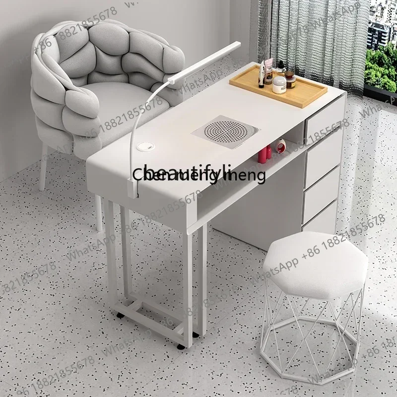 zS173xzzNail art table and chair set, economical single and double light luxury multi-functional ins nail art table cream style