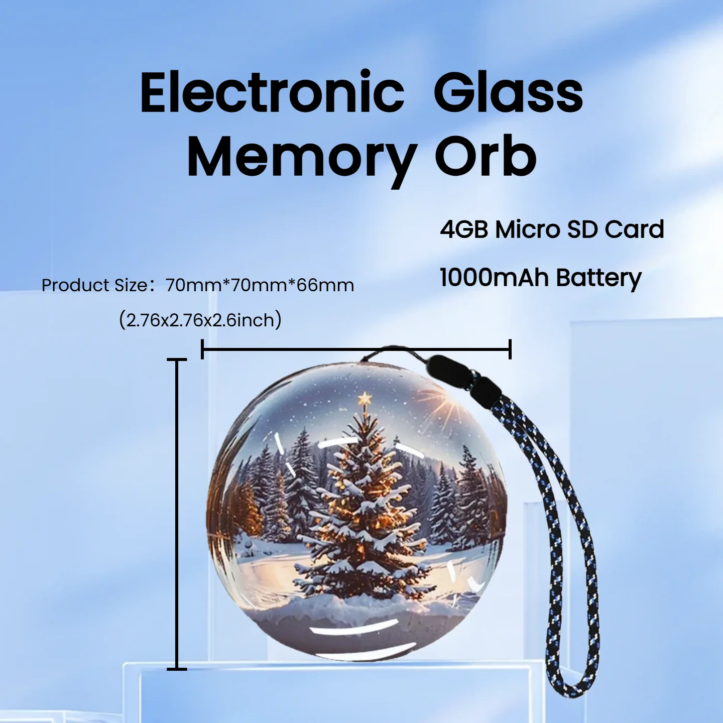 2.76‑Inch Glass Sphere Video Player, 4 GB Memory, USB Upload, Keepsake for Weddings, Christmas, Birthdays