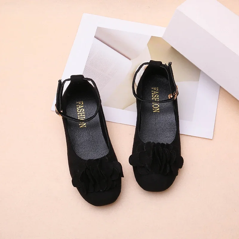Girls Black Uniform High Heels Spring Autumn Performance Kids School Leather Shoes Ankle-strap Children Fashion Princess Shoes