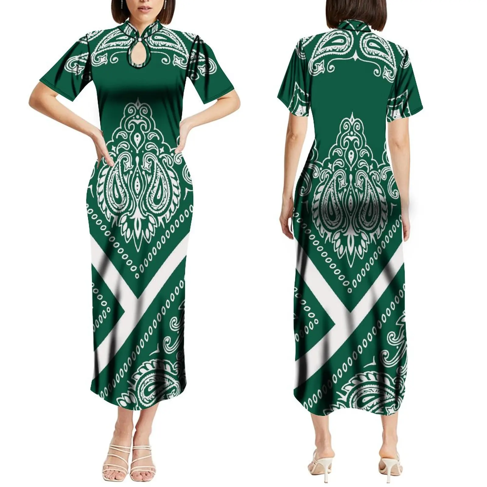 Pacific Island Dames Zomer Korte Mouw Uitgesneden Design Temperament Jurk Bandana Slim-Fit Lange Jurk Banket Hoge Kwaliteit Dres