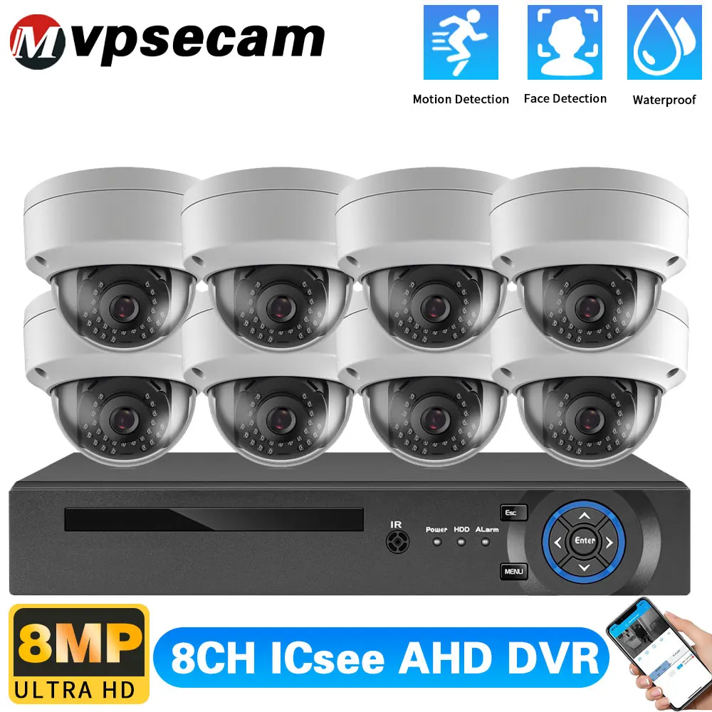 

H. 265+8CH 4K Ultra HD CCTV DVR Kit Suitable for 8MP Hemisphere Home Security Camera System P2P Video Surveillance Kit