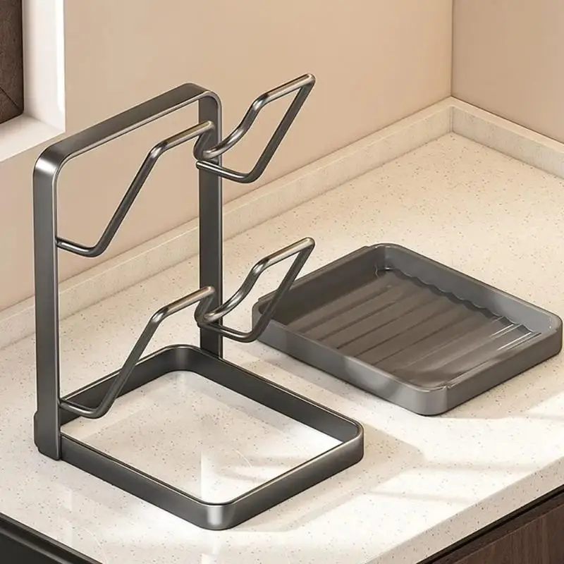 Double Layer Non Slip Pot Lid Rack Organizer Large Capacity Holder for Kitchen Storage and Draining Scene