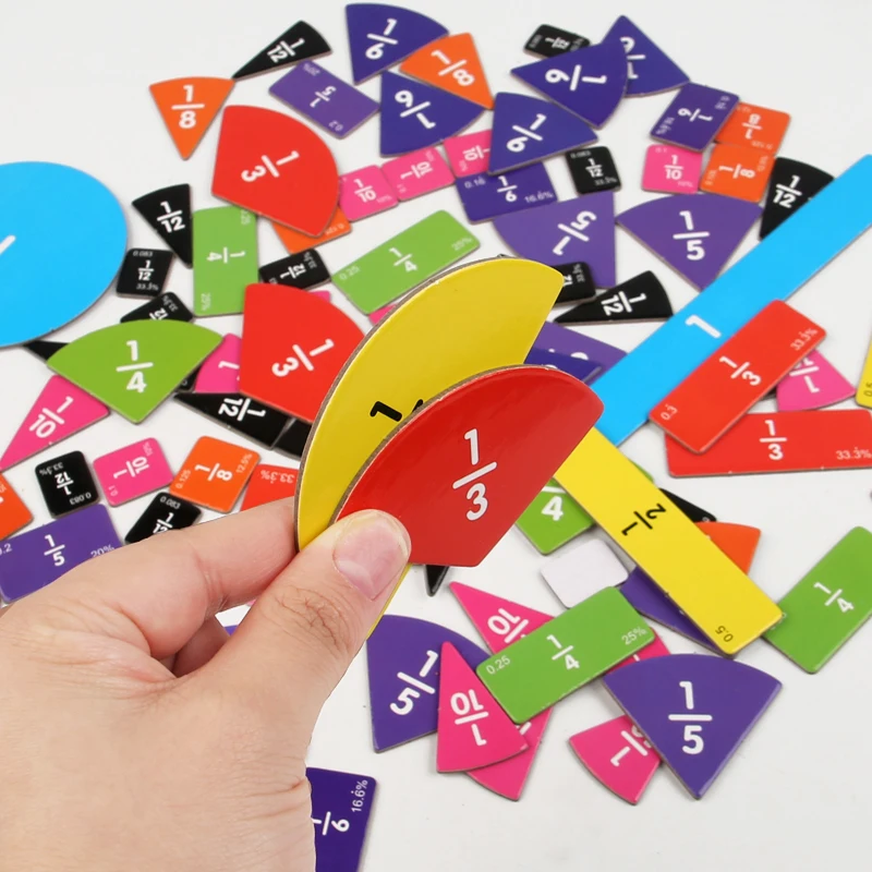 Ensemble d'apprentissage des fractions mathématiques en bois, avec carte, plaque de décomposition, aide pédagogique Montessori, jouets éducatifs pour enfants