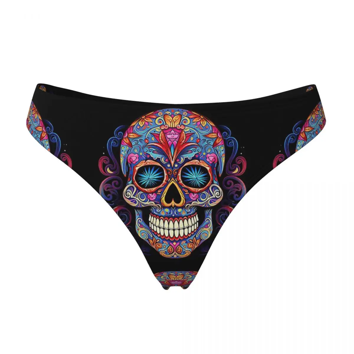 Custom Mexican Sugar Skull Day Of The Dead Sugar Skull G-string Panties Breathable Women Stretch Thongs Comfort Underwear