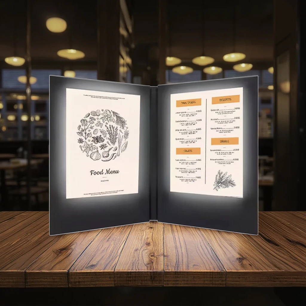 Custom Size Logo Rechargeable Plastic Metal Multi-Sided LED Advertising Menu Restaurant KTV Bar Entertainment Venue Portable