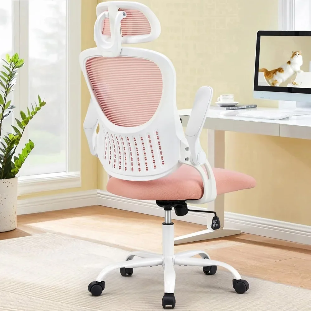 Silla ergonómica de escritorio para ordenador de oficina, silla de trabajo rodante de malla de espalda alta con ruedas y reposacabezas ajustables, cómoda