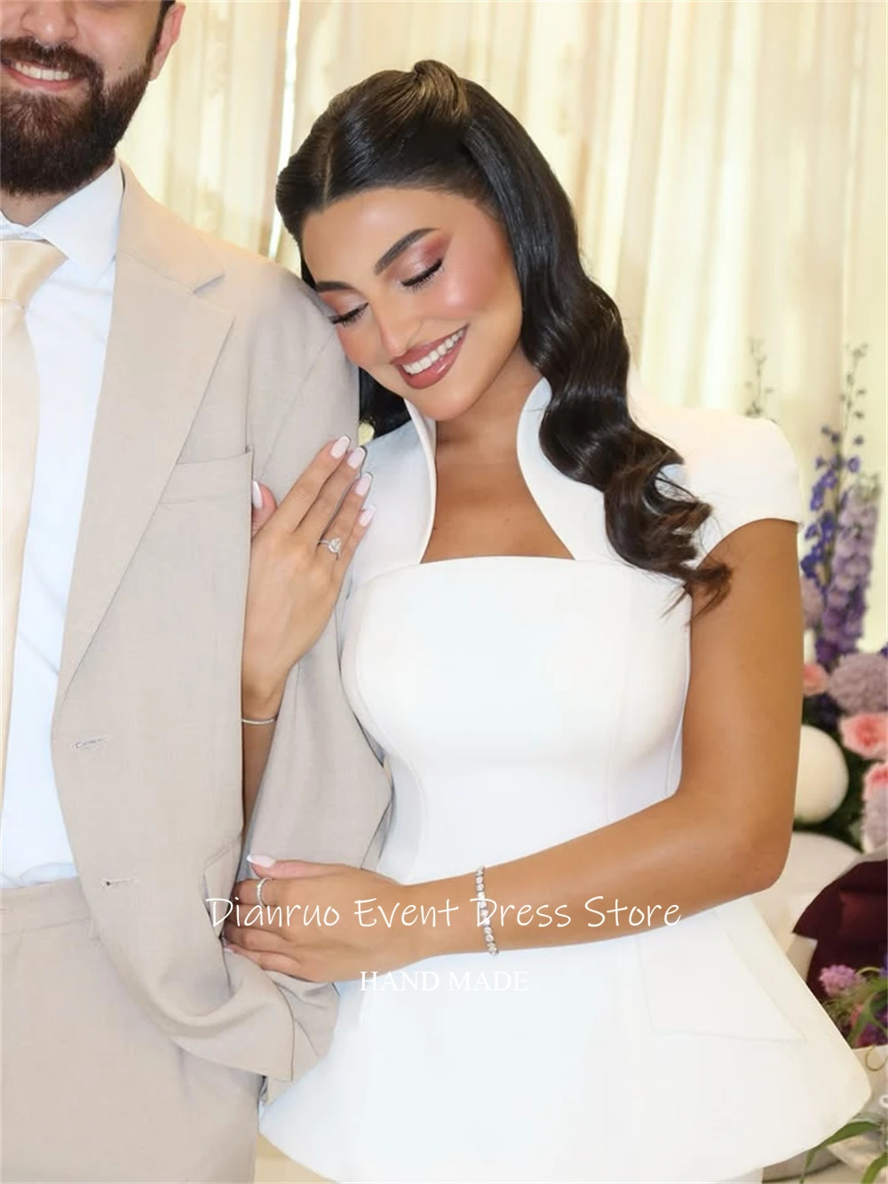 Dianruo White Mermaid Bridal Evening Dresses Satin Vintage Special Occasion Gowns Peplum Detailed Wedding Dresses Customized image 4
