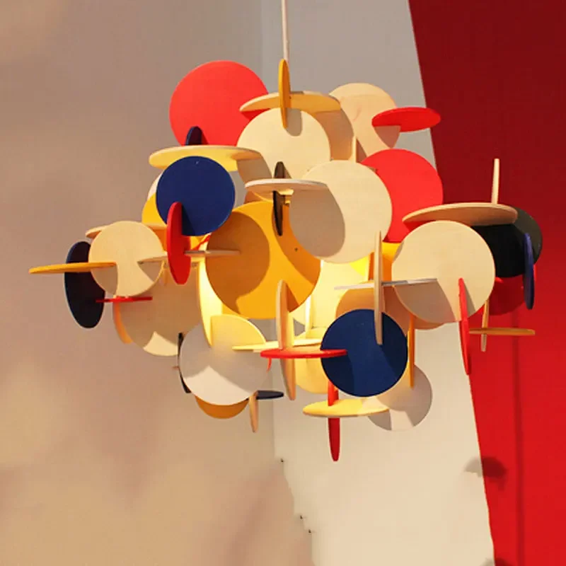 

Modern LED Colorful Makaron Ceiling Chandeliers Children's Room Bedroom Wood Art Pandent Lamp Home Decor Hanging Light Luster