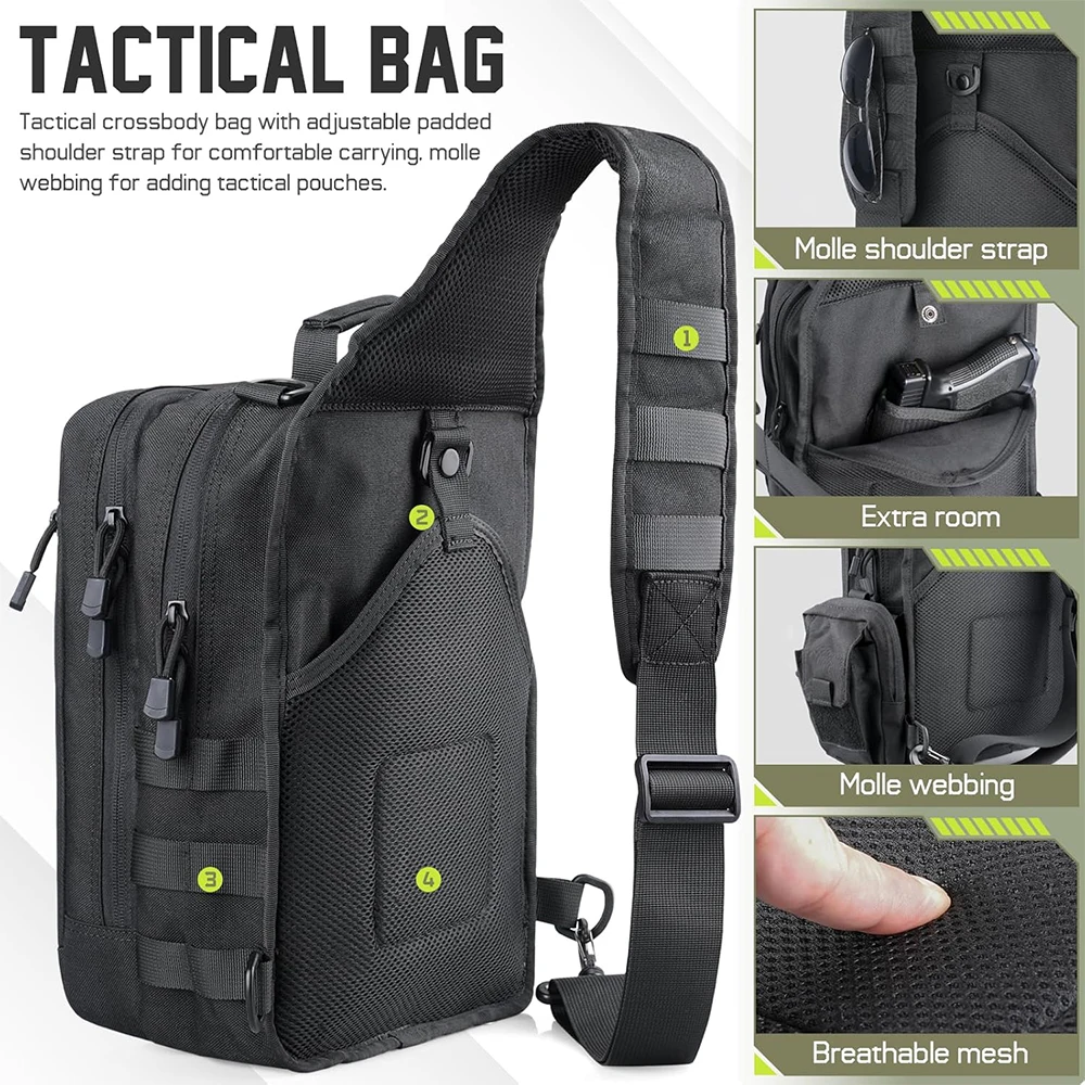 1000D Pistol Concealed Carry Bag Gun Holster Tactical Sling Bag EDC Shoulder Bag Molle Organizer Outdoor Hunting Chest Pack