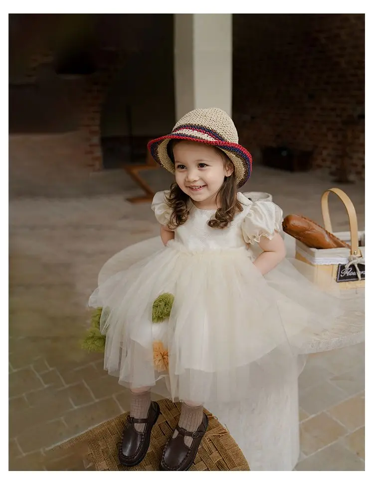 

Baby Girl Dress Summer New Girl Princess Dress Children Yarn Dress Puffy Dress Bubble Sleeves Party Birthday Clothes 1-5Y