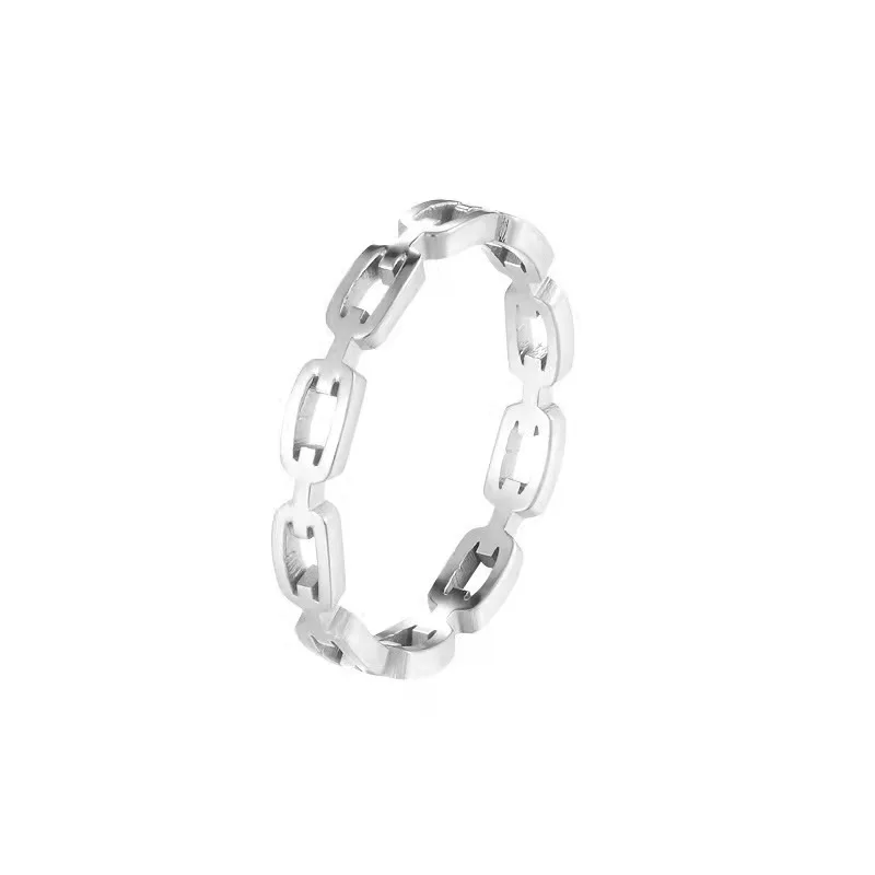 Stainless Steel Punk Glossy Metal Square Chain Open Ring For Women Round Hiphop Hollow Chains Finger Rings Party Fashion Jewelry