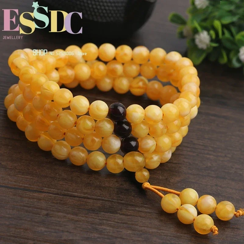 3A Natural Golden Rutilated Quartz 6mm 108 Prayer Mala Tea Crystal Beads Men or Women Yoga Bracelet Necklace Meditation Jewelry