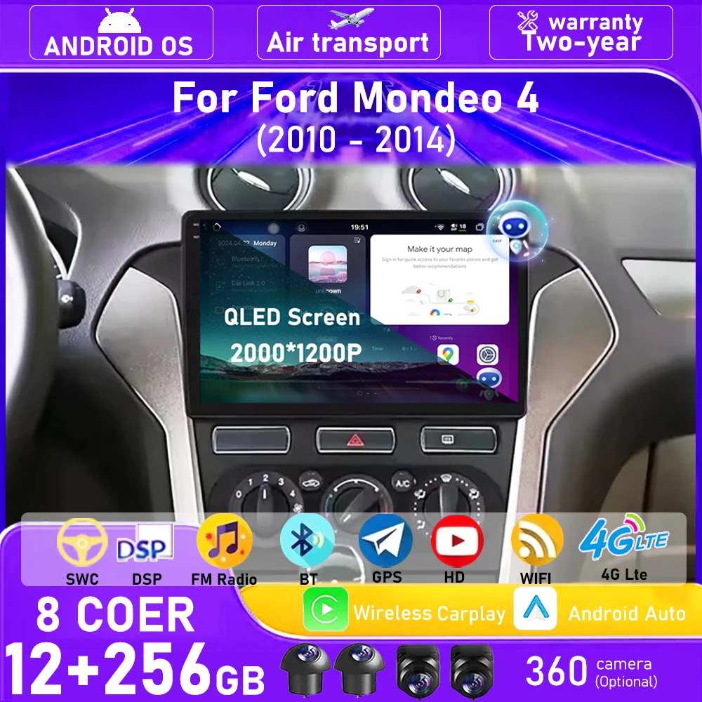 

Car Radio Multimedia Video Player GPS Navigation Tools For Ford Mondeo 4 2010 2011 2012 2013 2014 Android 16 Auto BT Carplay DSP