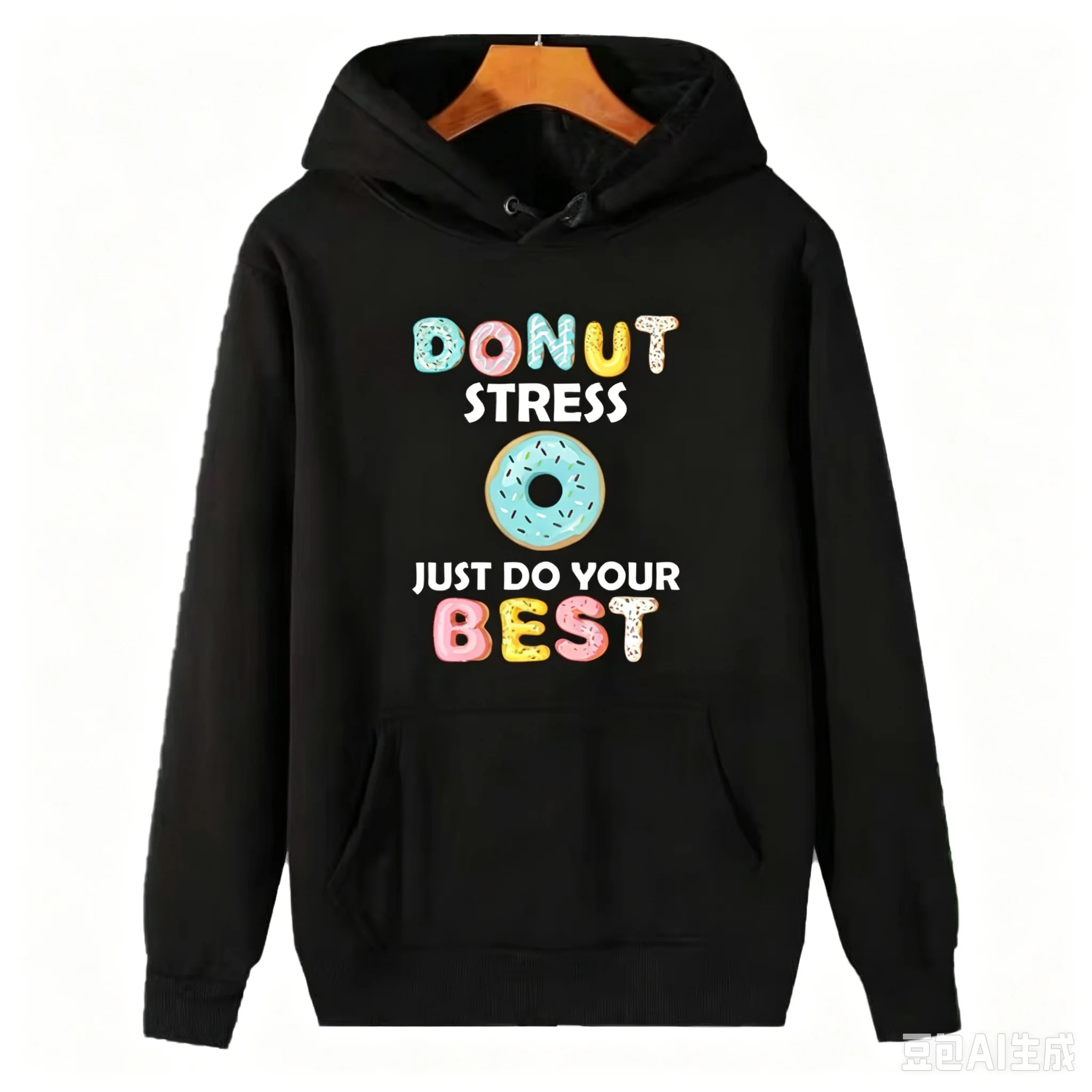 2026 Donut Stress Just Do Your Best Test Day Graphic Hooded Sweatshirts Fashion Winter Thick Sweater Hood
