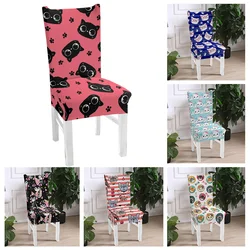 Cat Printed Chair Cover Spandex For Dining Room Elastic Material Modern Slipcovers Furniture Covers Kitchen Wedding Banquet