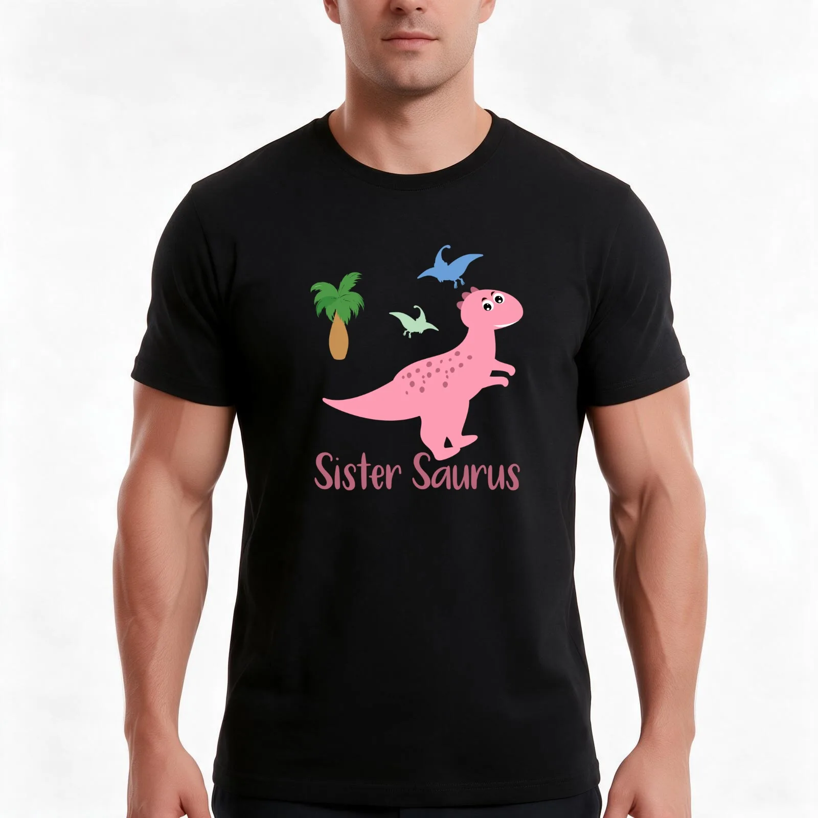 Sister Saurus - Family Matching T-Shirt, Summer Casual Cotton Tee, Oversized Streetwear Tops, Vintage Graphic Print, 100% Cotton