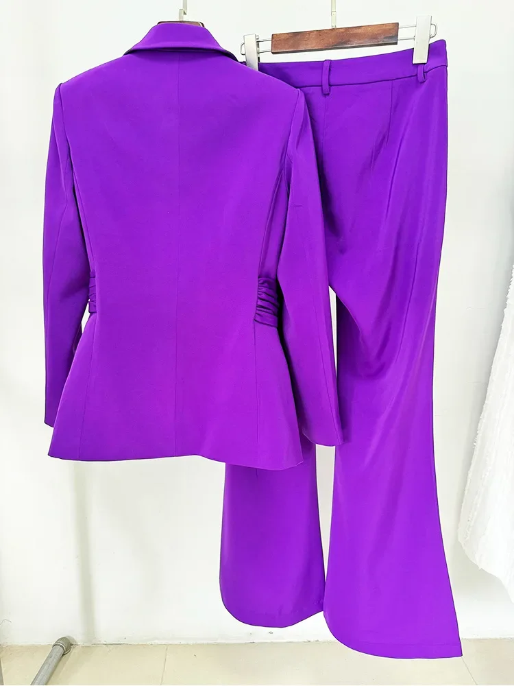 HIGH STREET Newest 2024 Designer Runway Fashion Women\'s Irregular Waistband Slim Fit Blazer Pants Set