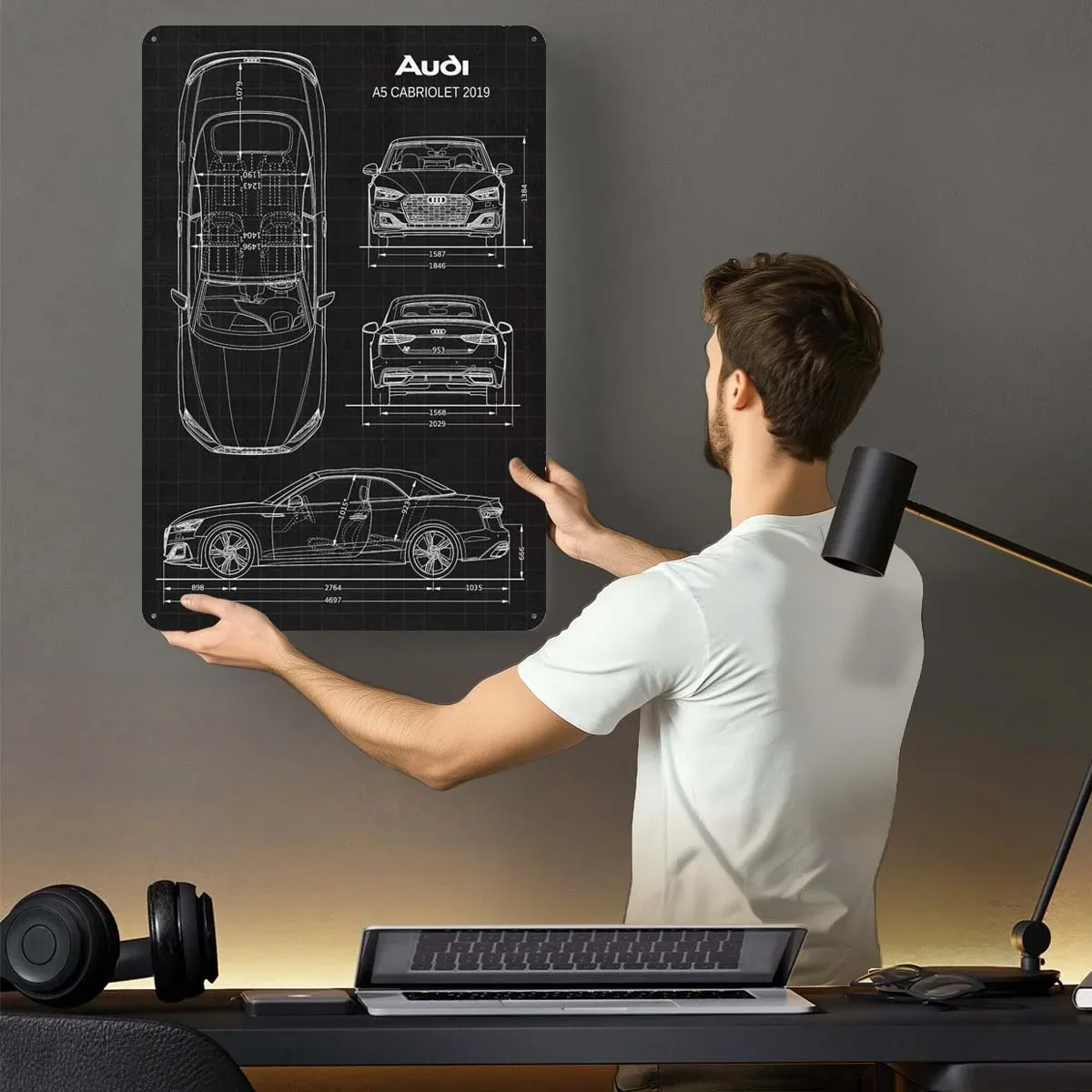 AUDI A5 CABRIOLET 2019 Sign Car Poster Gamer Room Decoration Man Customized Retro Metal Tin Signs for Garage Wall Art Decoration