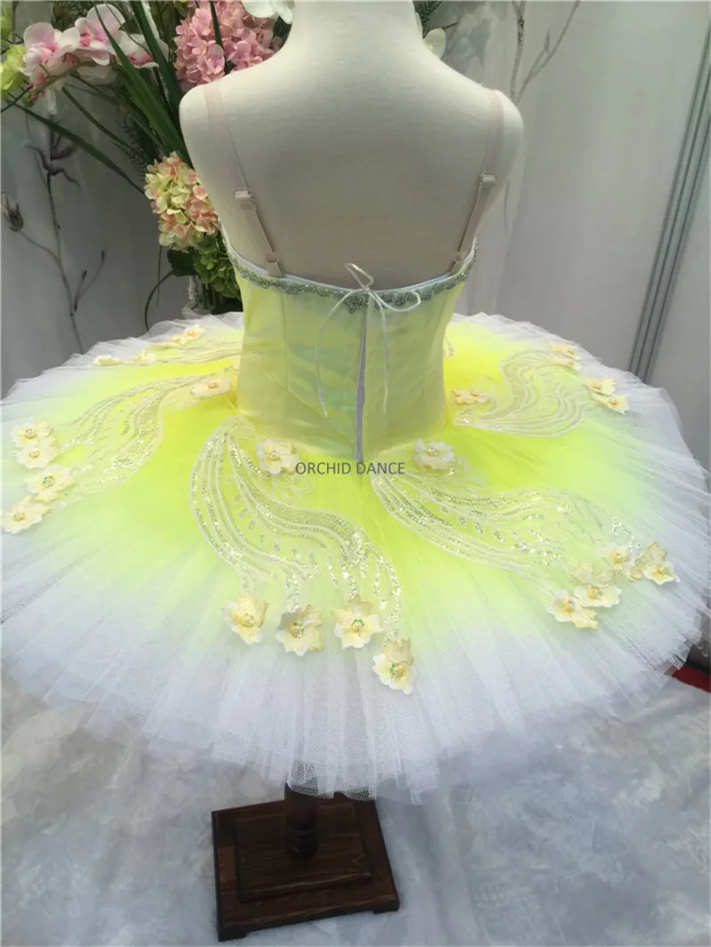 High Quality New Design Custom Size Custom Color Performance Dance Kids  Wear Ombre Color  Yellow Professional  Ballet Tutu